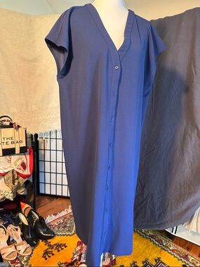 H by Halston Cobalt Blue Button-Front Midi Dress